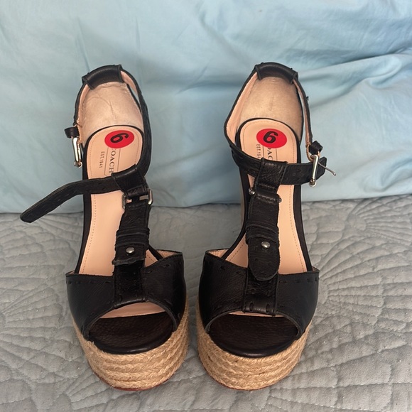 Natural leather coach wedges - Picture 2 of 4